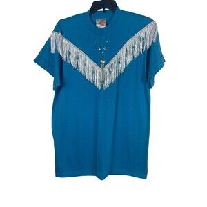 Vintage Hazelwood Southwestern Fringe Top XL Turquoise Western 90s Rodeo USA NWT
